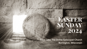 Open tomb door on our Easter Sunday 2024 cover photo,