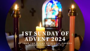 First Sunday of Avent 2024 card showing the Advent candles.