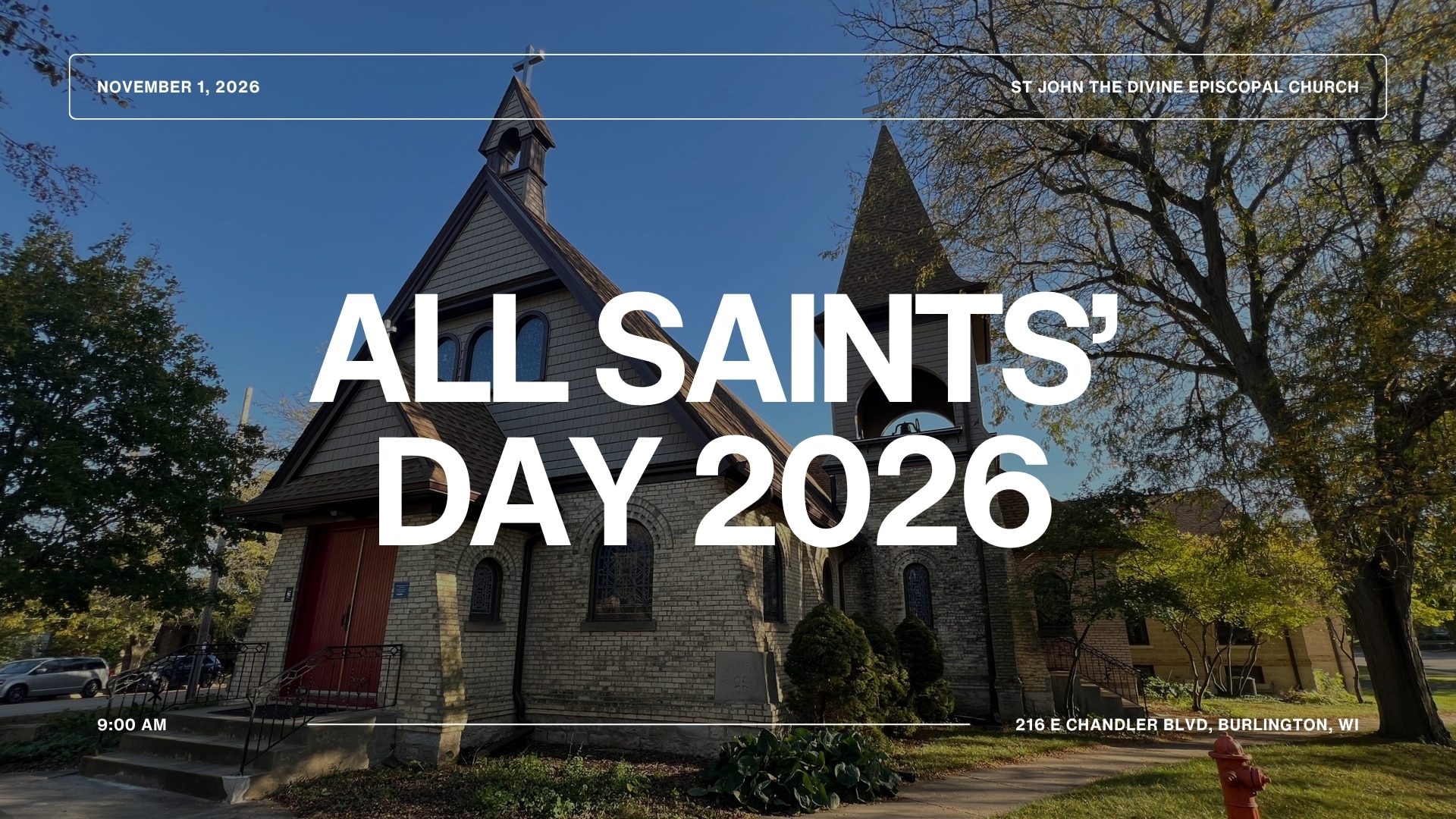All Saints' Day 2026 cover photo with the church in the background.